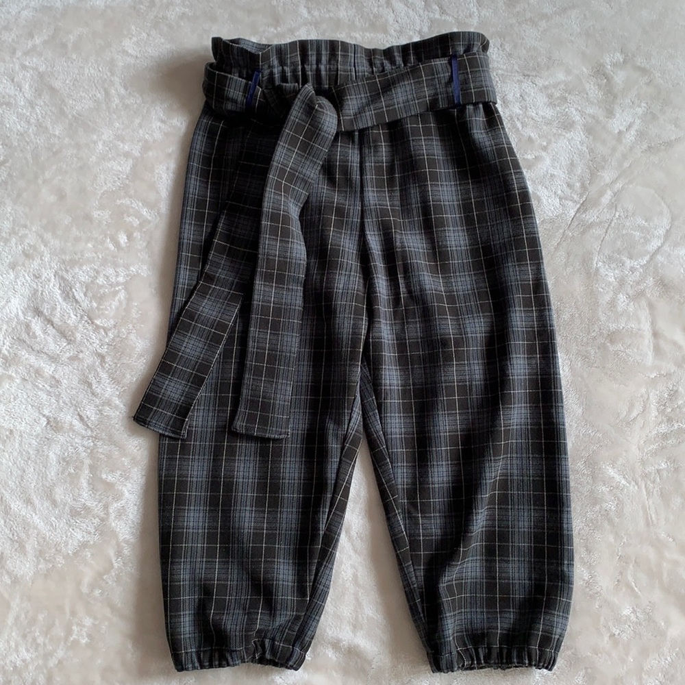 Plaid High Paperbag Waist Capri Jogger Pants Size 0/2